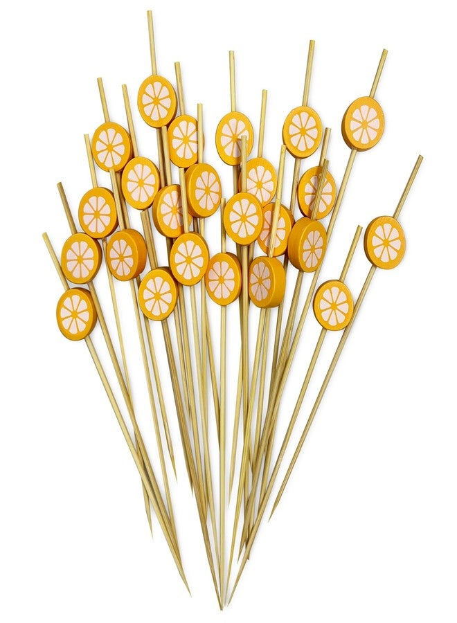 Hromra 100 PCS Bamboo Cocktail Picks, 4.7 inch Long Bamboo Skewers, Toothpicks for Appetizers, Cocktail Sticks Appetizer Skewers for Fruits Drinks Desserts Party Food Decoration (Orange Shape) - Image 1